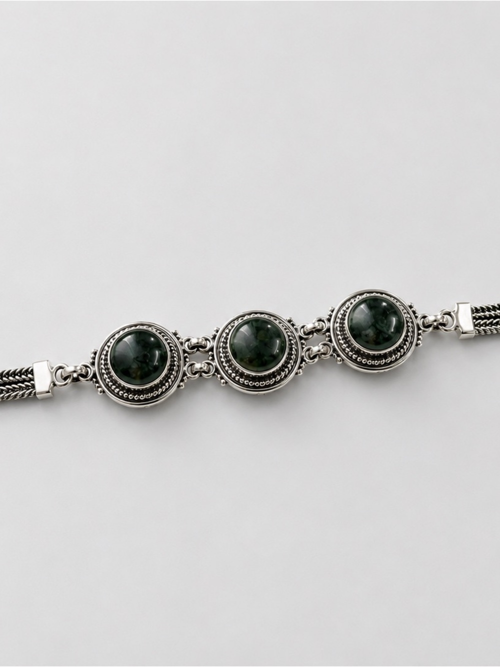 Sterling Silver Green Stone Link Bracelet